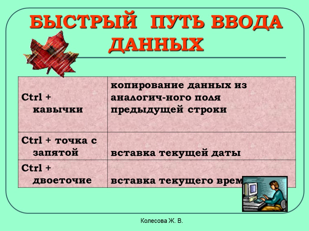 Колесова Ж. В. БЫСТРЫЙ ПУТЬ ВВОДА ДАННЫХ